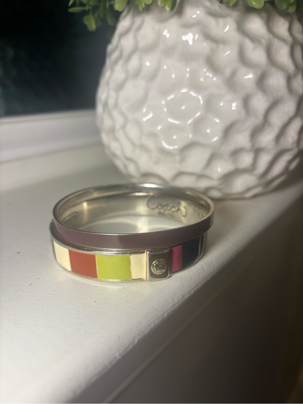 Coach Multicolor Enamel Slim Bangle Bracelet - Pink, Yellow, Orange, Cream, Blue